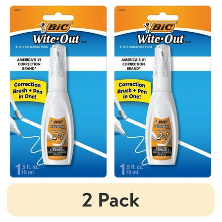 BIC Wite-Out 2-in-1 Correction Fluid, 15 ml Bottle, White, 1 Pack