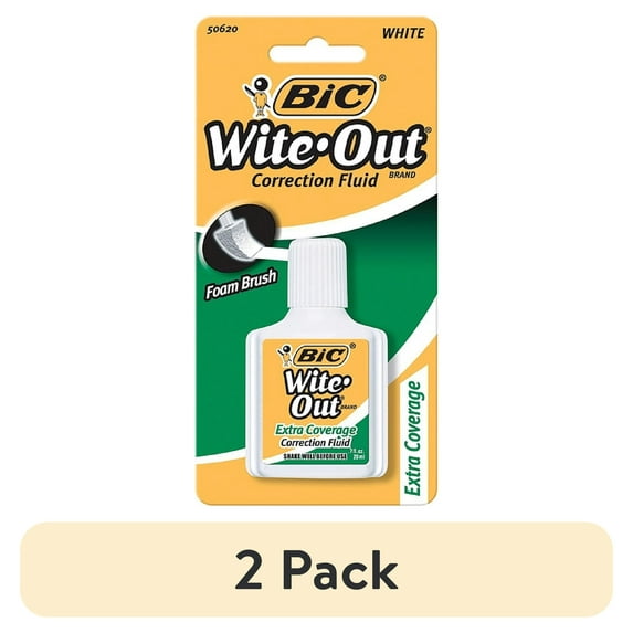(2 pack) BIC Wite-Out Brand Extra Coverage Correction Fluid, 20 ml, White, 1 Count