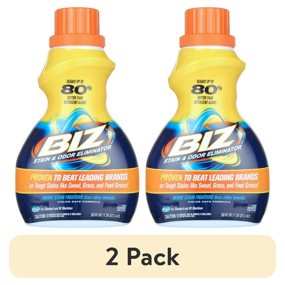 (2 pack) BIZ Stain and Odor Eliminator Liquid for Tough Stains, 50 fl oz