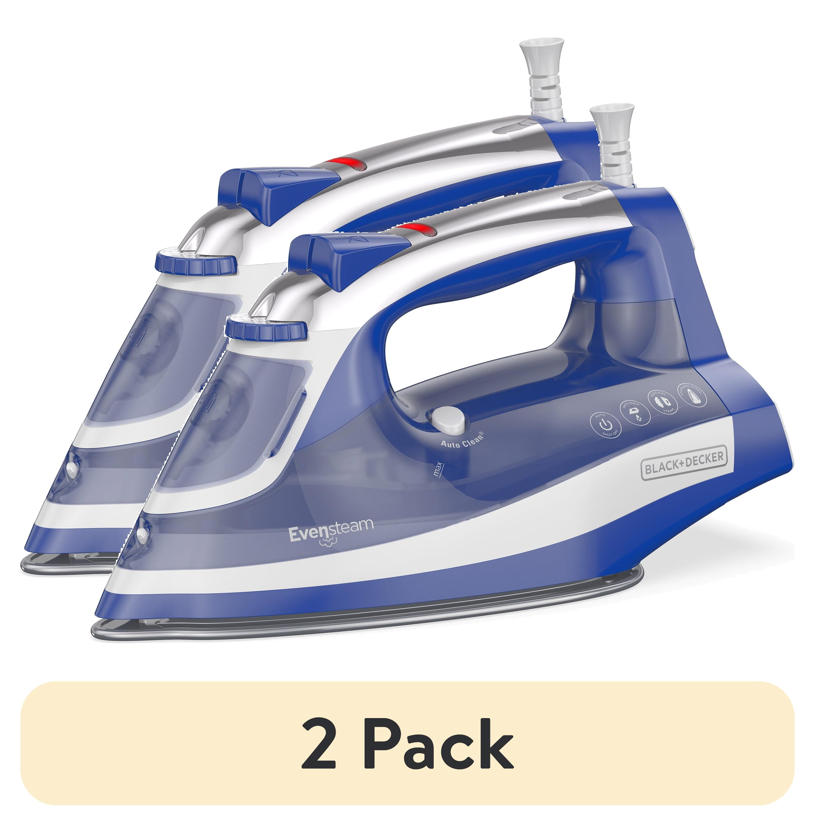 (2 pack) BLACK+DECKER One Step Steam Iron for Clothes, 1200W, EvenSteam Stainless Steel Soleplate, Smart Steam Control, Auto Clean, Auto Shut-off, Blue
