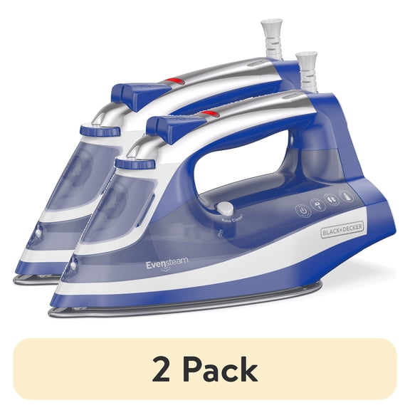 (2 pack) (2 pack) BLACK+DECKER One Step Steam Iron for Clothes, 1200W, EvenSteam Stainless Steel Soleplate, Smart Steam Control, Auto Clean, Auto Shut-off, Blue