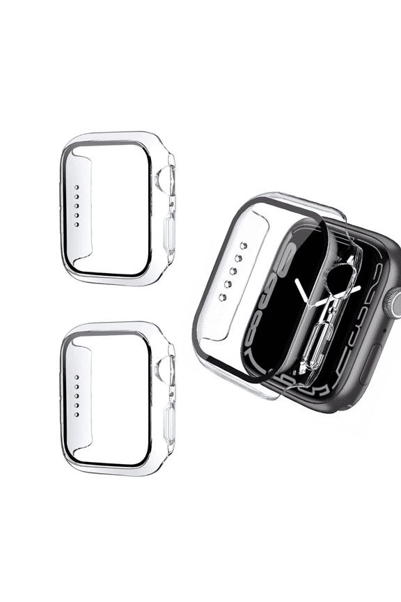 2-pack BLUUMTEK for Apple Watch Case Series 9/8/7 45mm, Built-in Glass Screen Protector, Clear