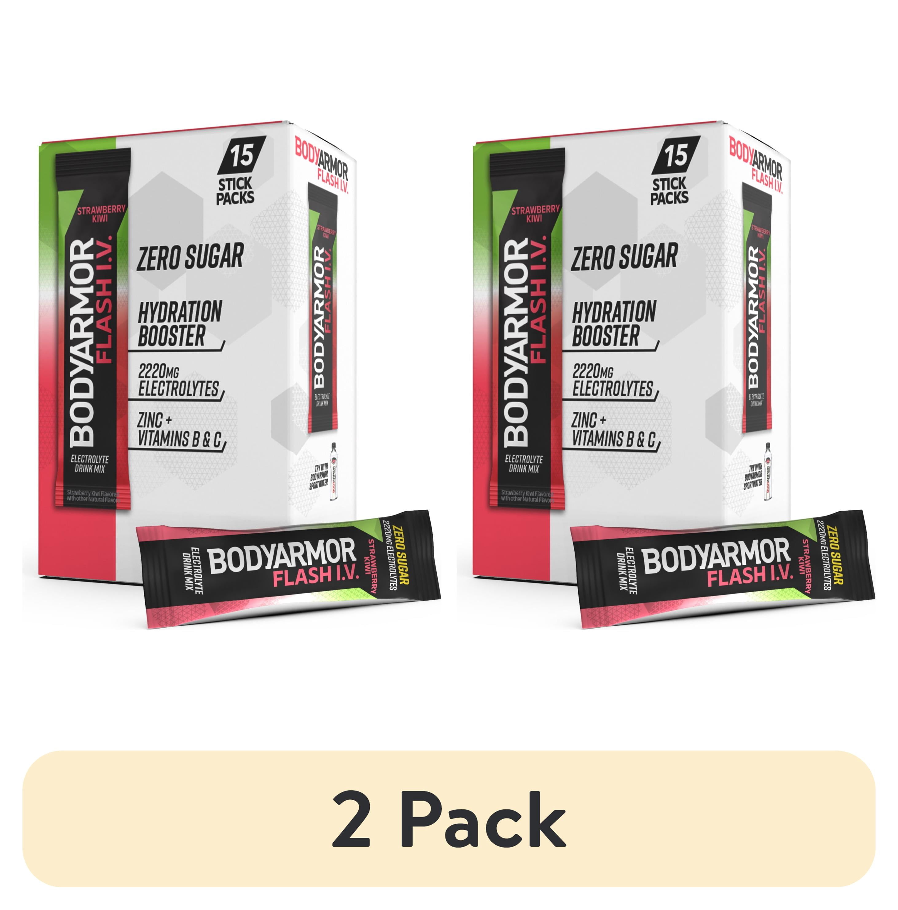 (2 pack) BODYARMOR Flash I.V. Strawberry Kiwi Zero Sugar Electrolyte Powder Mix, 0.25 dry oz, 15 Pack