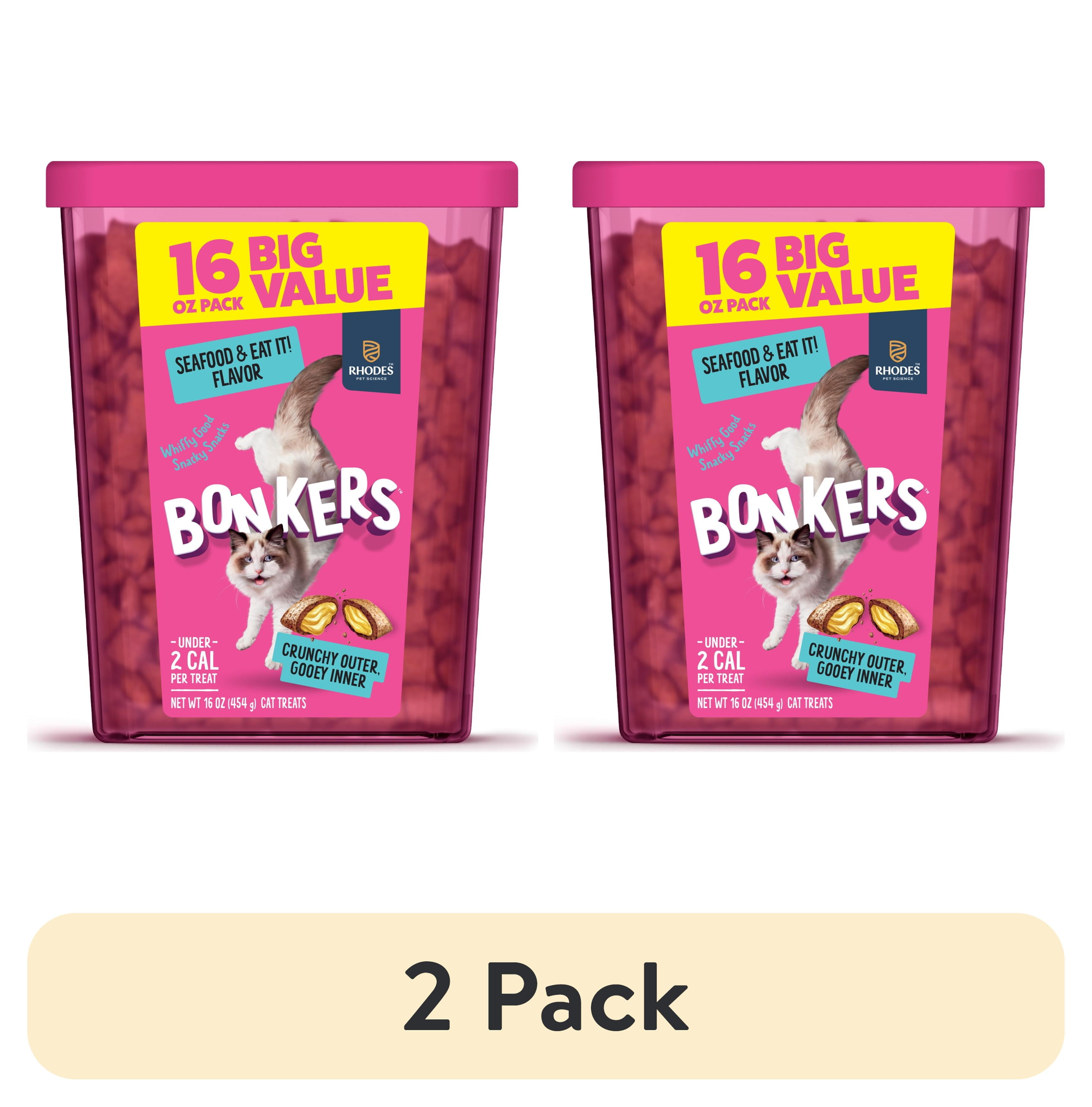 (2 pack) BONKERS Bites Seafood & Eat It Flavor Crunchy & Soft Treats for Cats, 16oz Tub