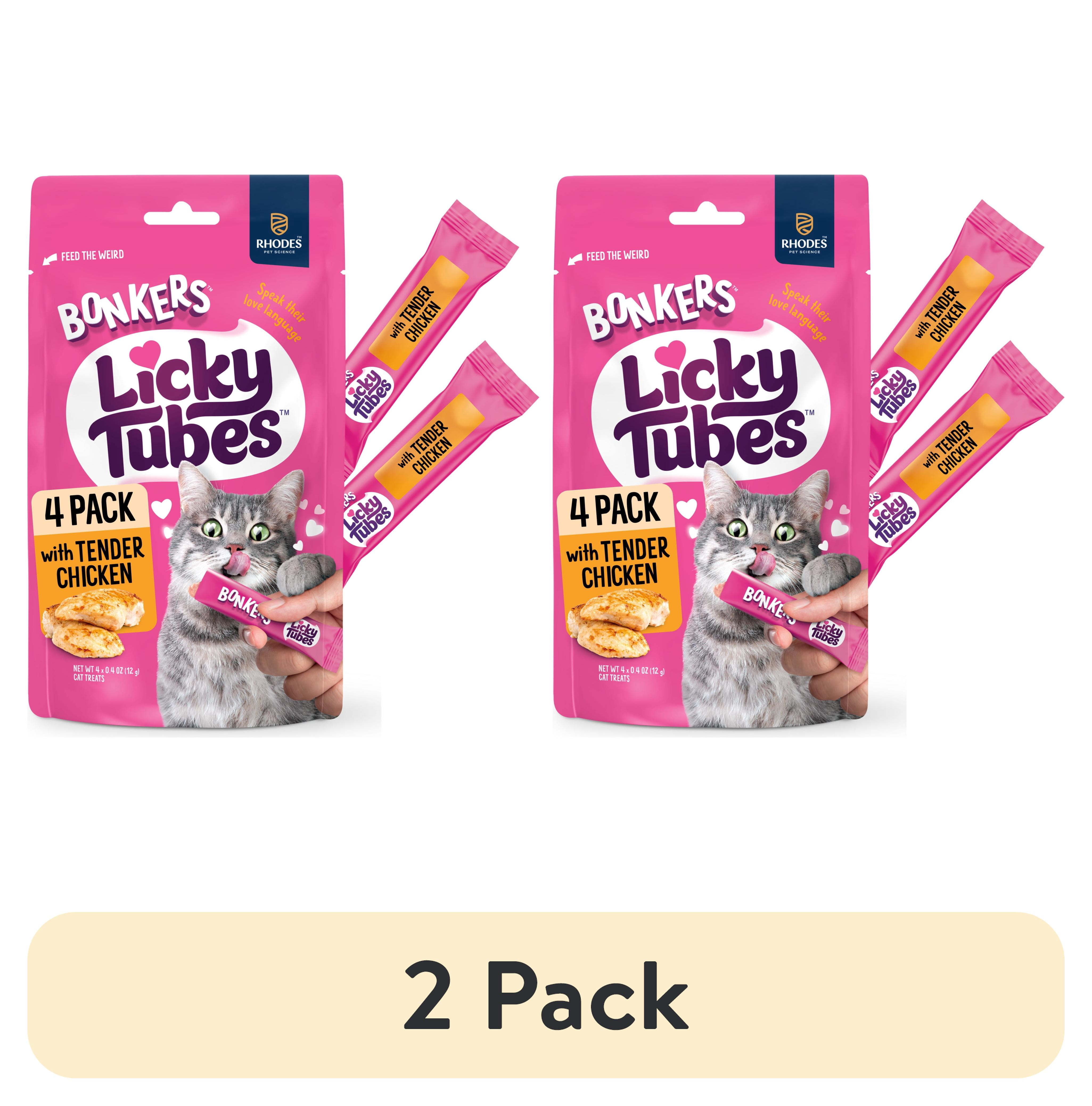 (2 pack) BONKERS Licky Tubes Chicken Flavored Wet Lickable Treats for Cats, 4 Pack