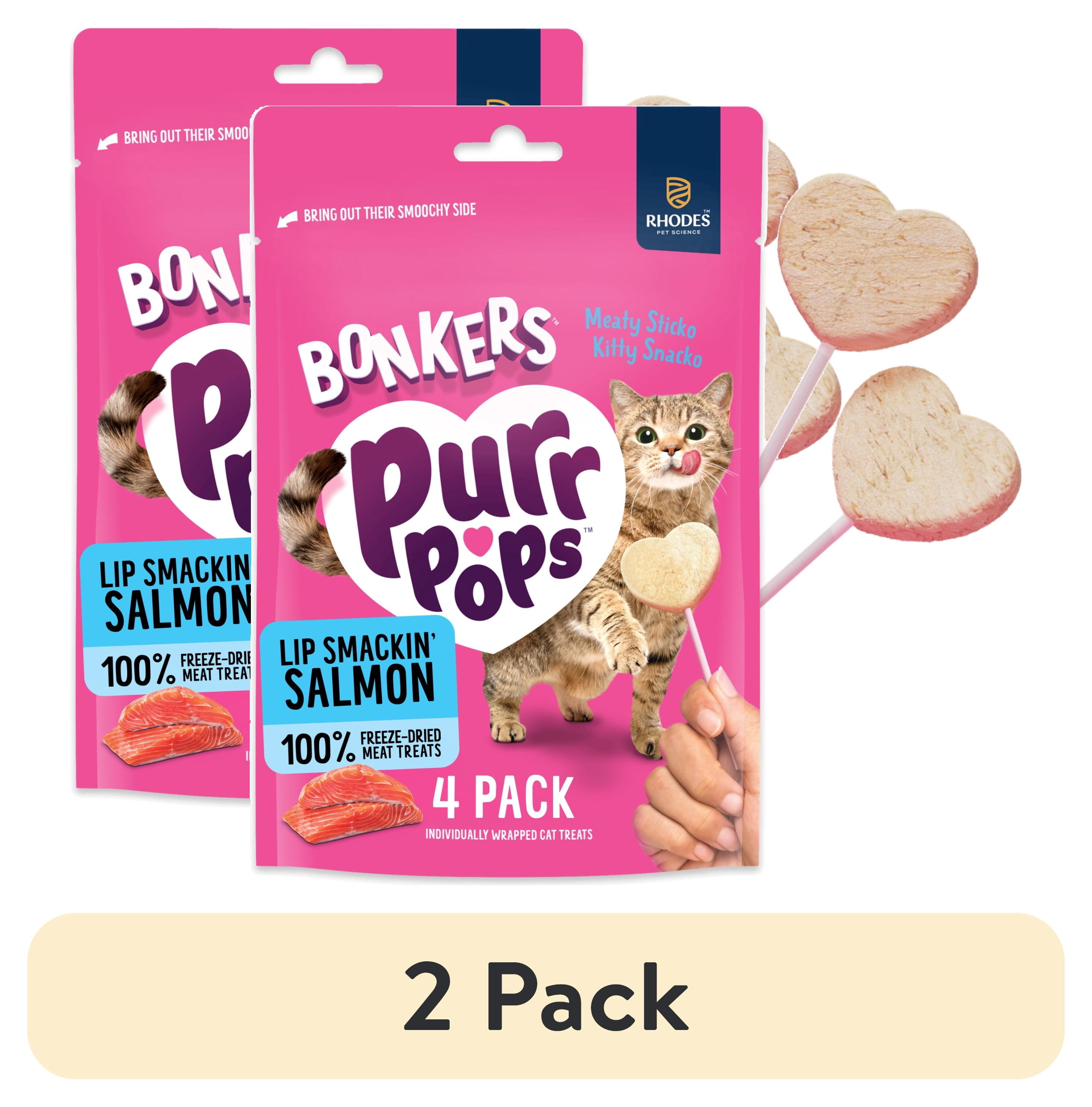 (2 pack) BONKERS Purrpops Freeze-Dried Salmon Flavored Lollipop Treats for Cats, 4 Pack