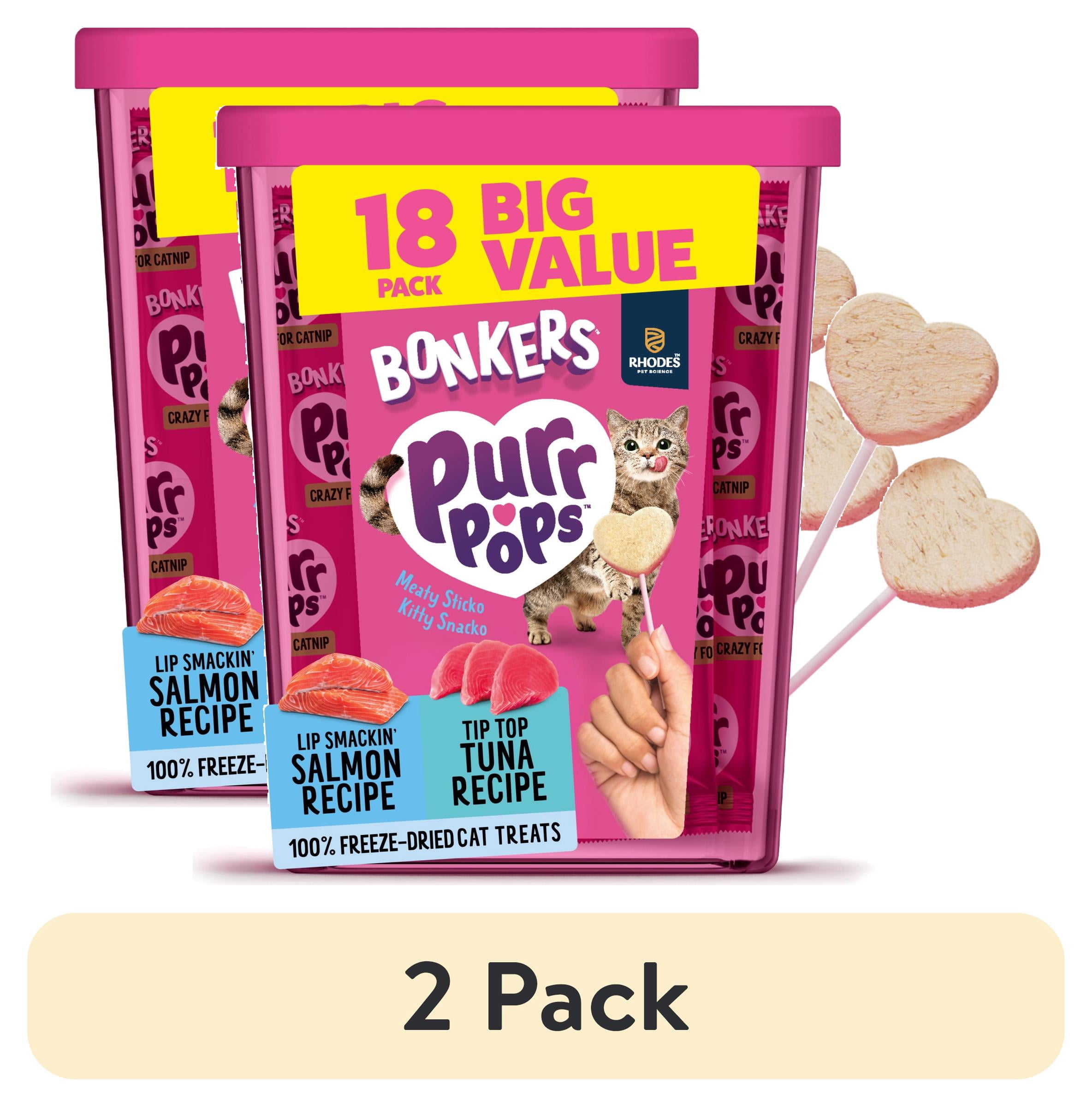 (2 pack) BONKERS Purrpops, Freeze Dried Tuna & Dried Salmon Lollipops Cat Treats, 18 Pieces