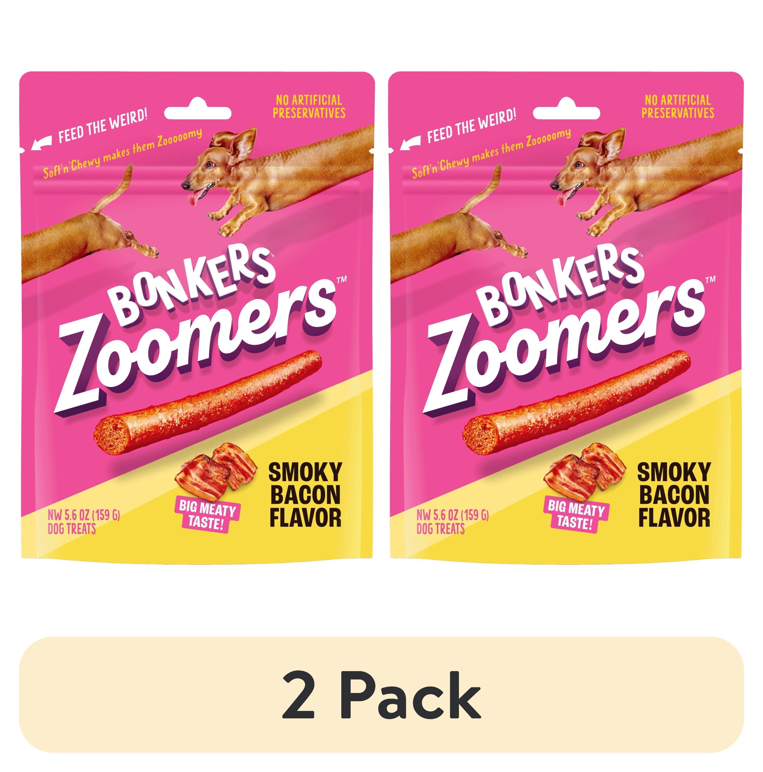 (2 pack) BONKERS Zoomers Smoky Bacon Flavor Soft & Chewy Treats for Dogs, 5.6oz Bag