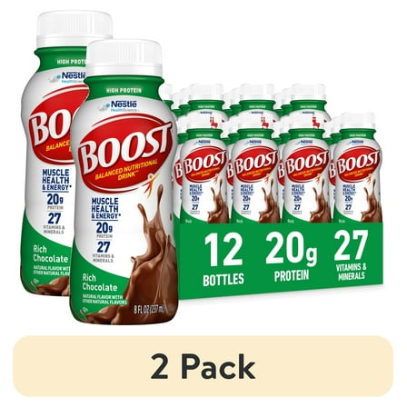 (2 pack) BOOST High Protein Nutritional Drink, Rich Chocolate, 20g Protein, 12 - 8 fl oz Bottles