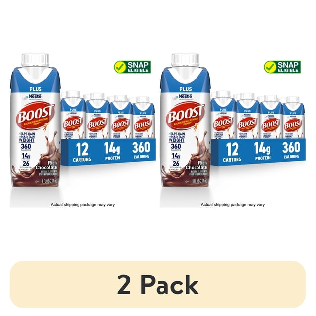 (2 pack) BOOST Plus Nutritional Drink Protein Shakes, Rich Chocolate, 8 ...