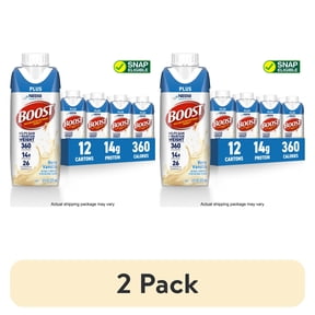 (2 pack) BOOST Plus Nutritional Drink Protein Shakes, Very Vanilla, 8 fl oz, 12 Pack