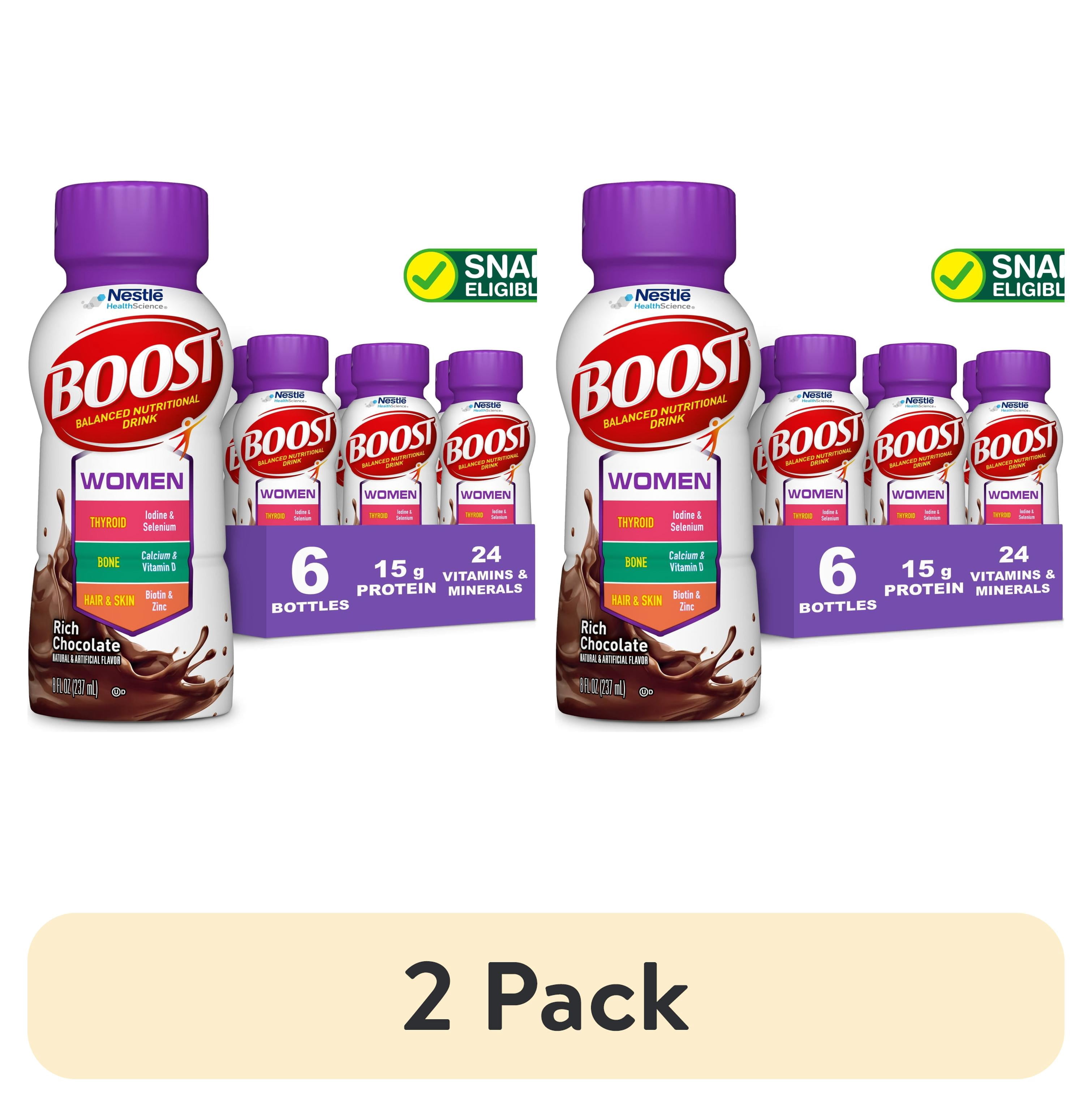 (2 pack) BOOST Women Nutritional Protein Drink Shakes with Biotin and Zinc, Rich Chocolate, 8 fl oz, 6 Pack