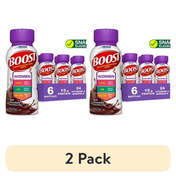 (2 pack) BOOST Women Nutritional Protein Drink Shakes with Biotin and Zinc, Rich Chocolate, 8 fl oz, 6 Pack