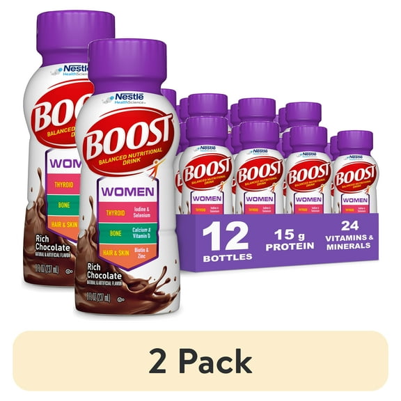(2 pack) BOOST Women Nutritional Drink, Rich Chocolate, 15 g Protein, 12- 8 fl oz Bottles