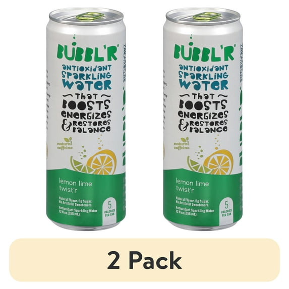 (2 pack) BUBBL'R Antioxidant Sparkling Water, lemon lime twist'r, 12 fl oz Can