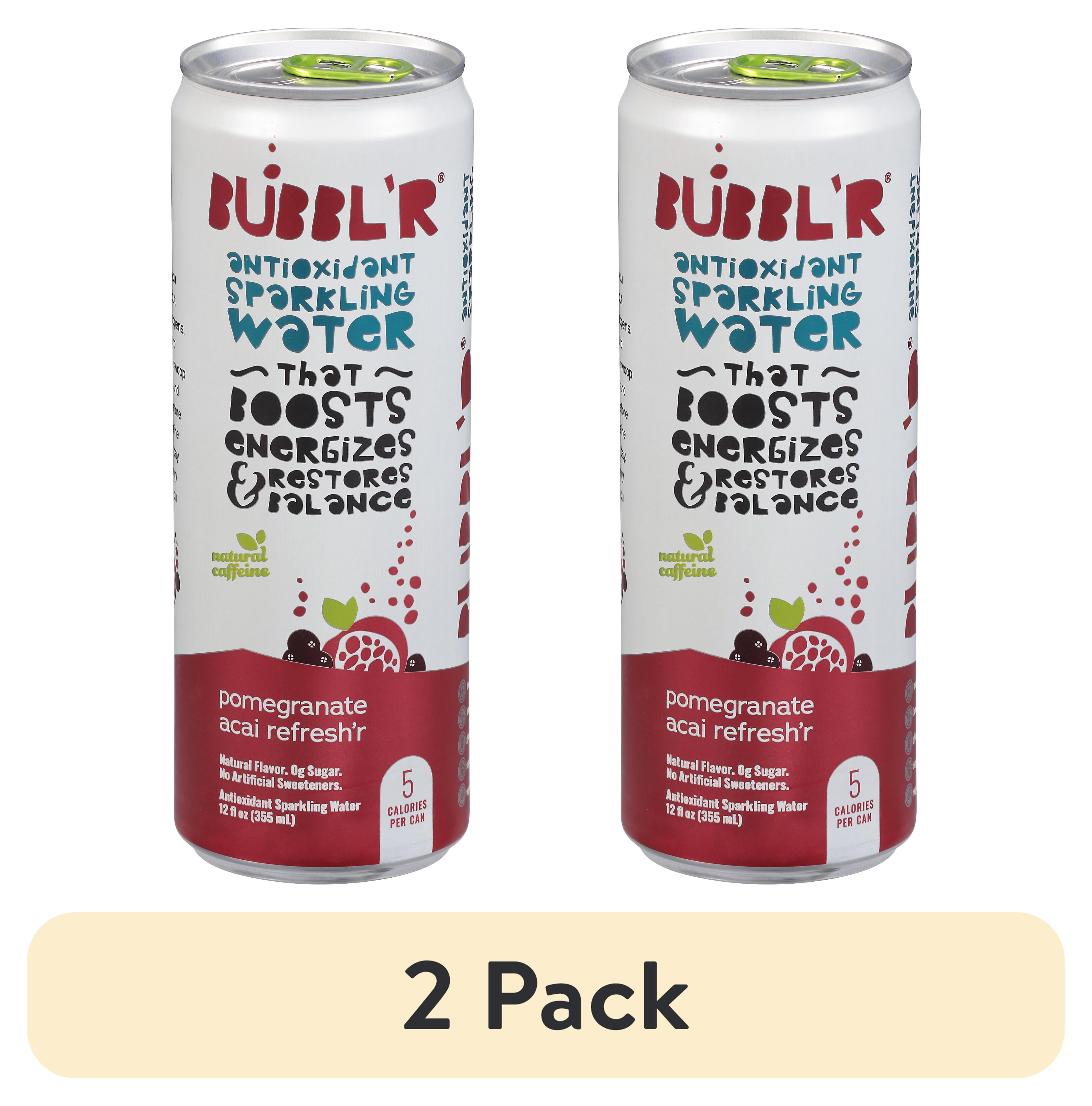 (2 pack) BUBBL'R Antioxidant Sparkling Water, pomegranate acai refresh'r, 12 fl oz Can