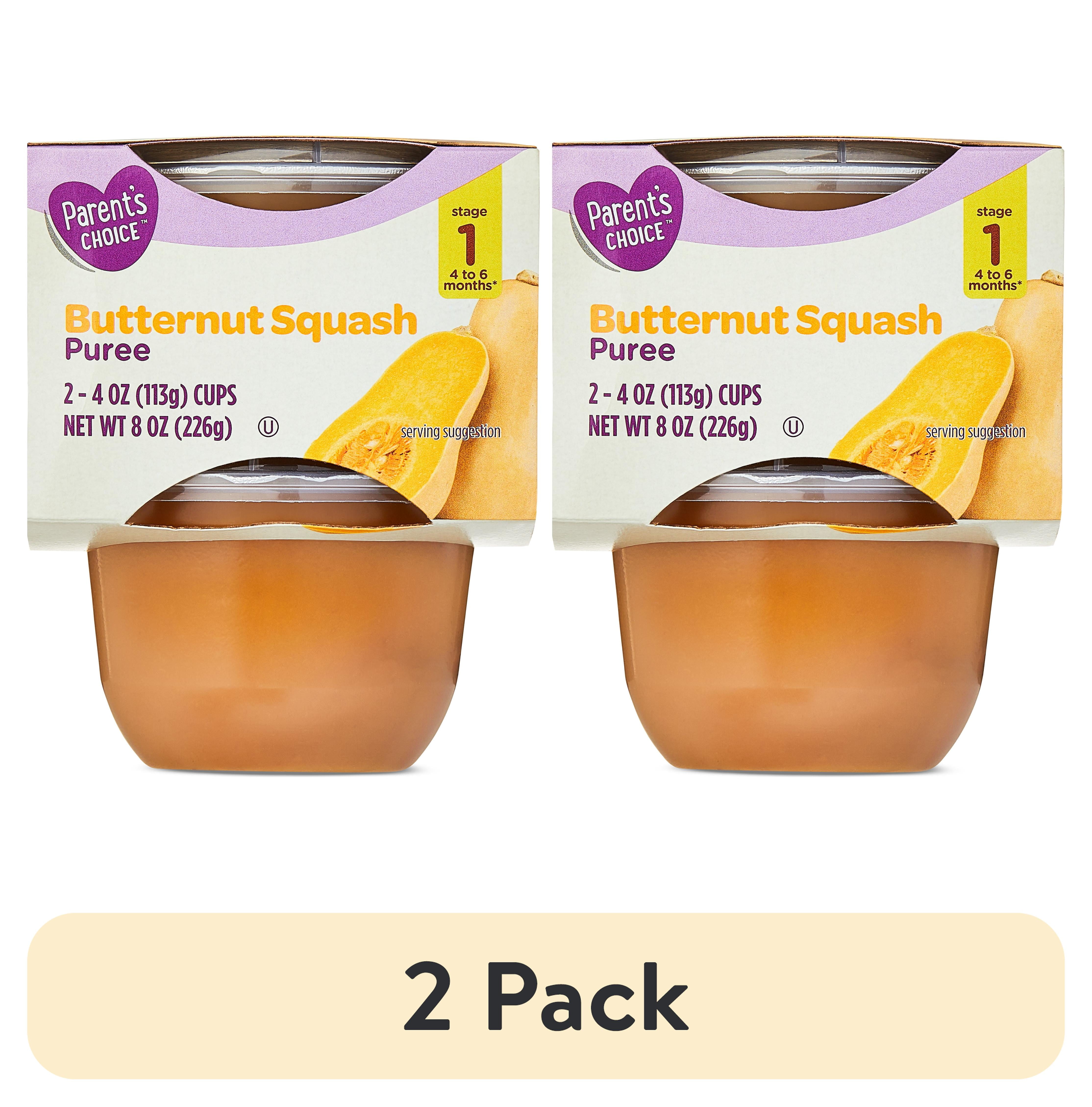 (2 pack) Parent's Choice Stage 1 Baby Food Butternut Squash Puree, 4 oz Cups, 2 Pack