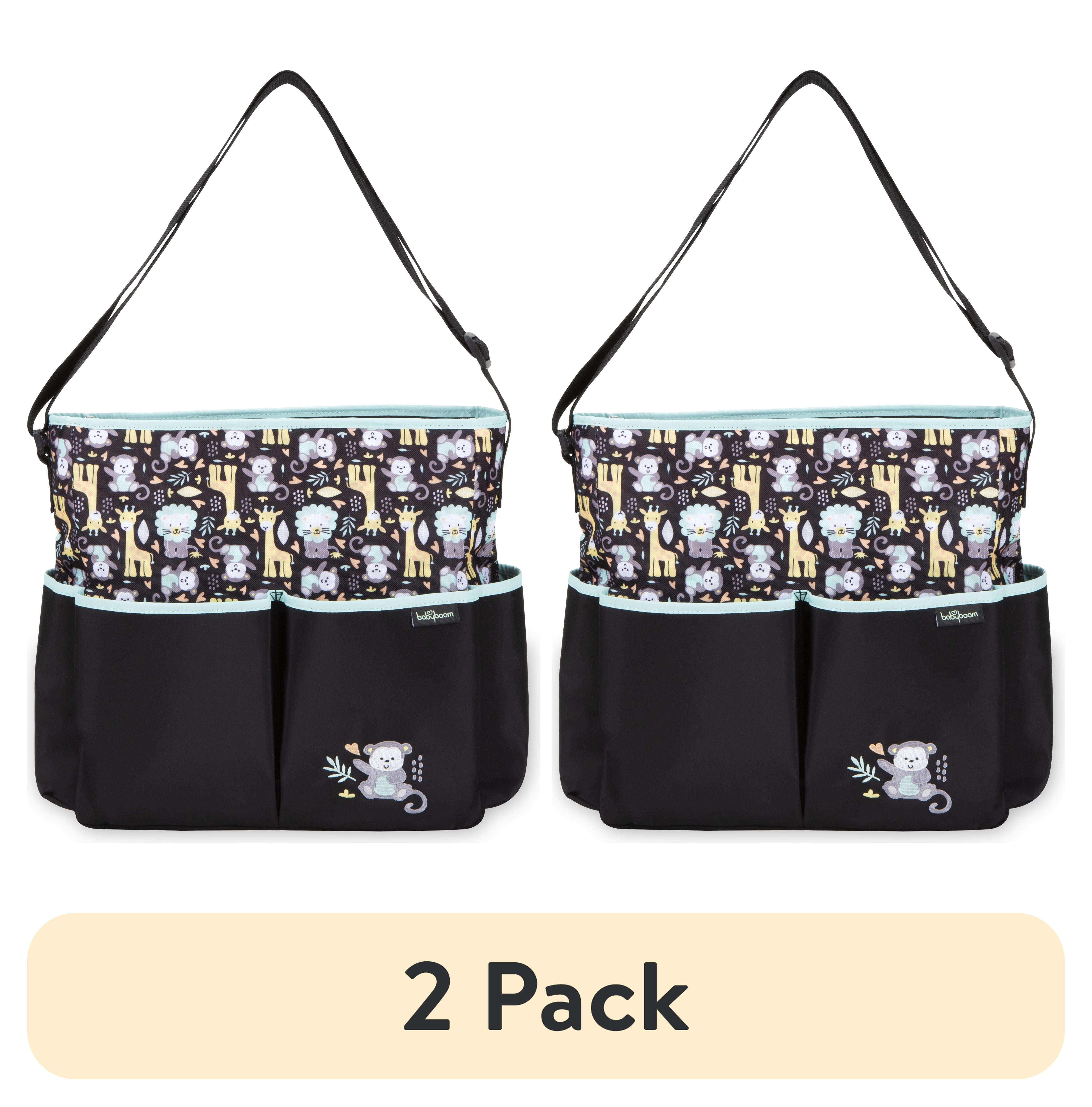 (2 pack) Baby Boom Monkey Print Tote Diaper Bag, Zip Top, Unisex, Infant, Toddler