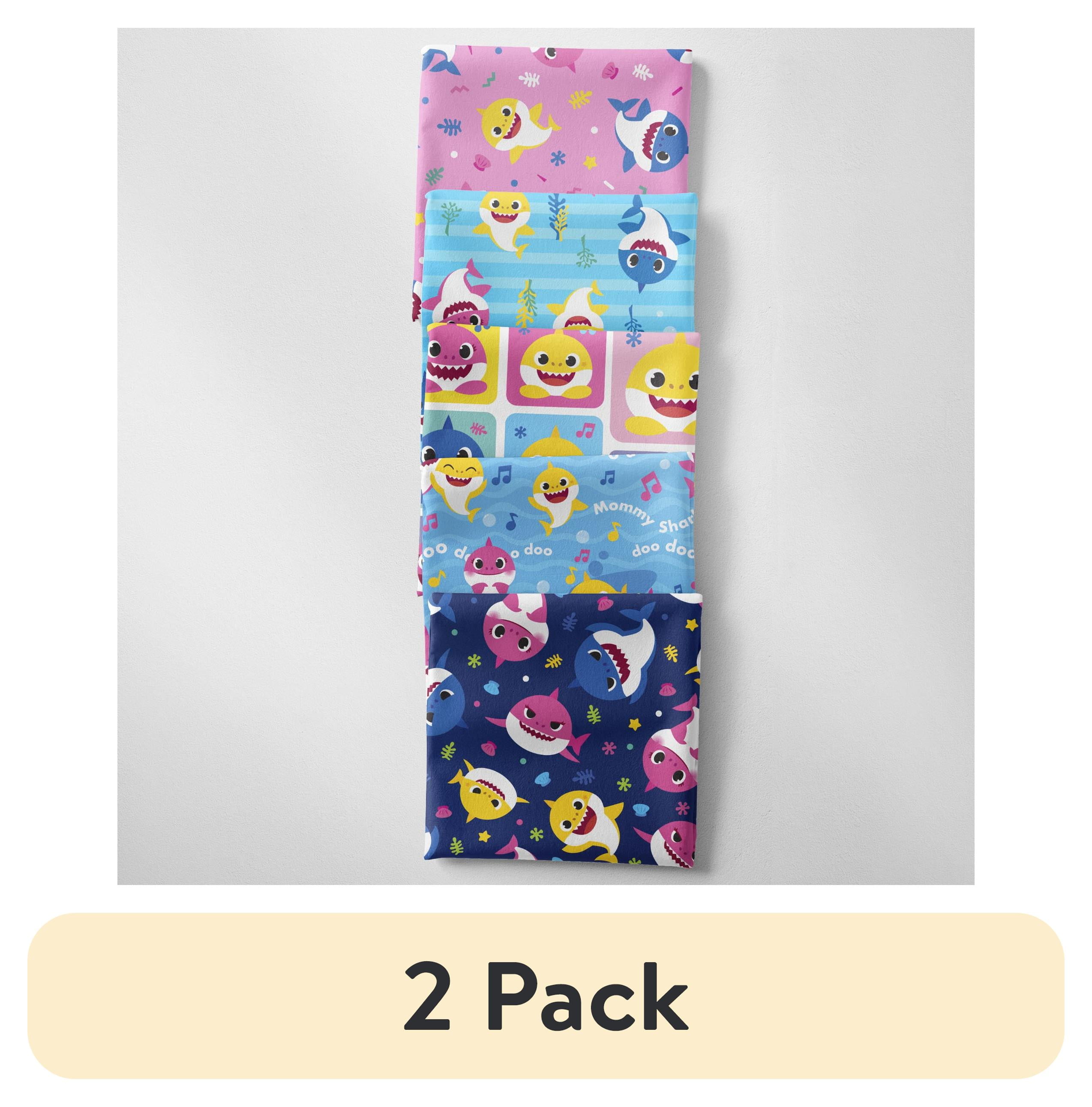 (2 pack) Baby Shark 18" x 21" 100% Cotton, Multi-color, for Quilting & Sewing, 5 Pieces