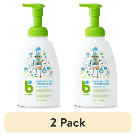 (2 pack) Babyganics Foaming Dish Soap, Pump Bottle, Fragrance Free, 16 fl oz