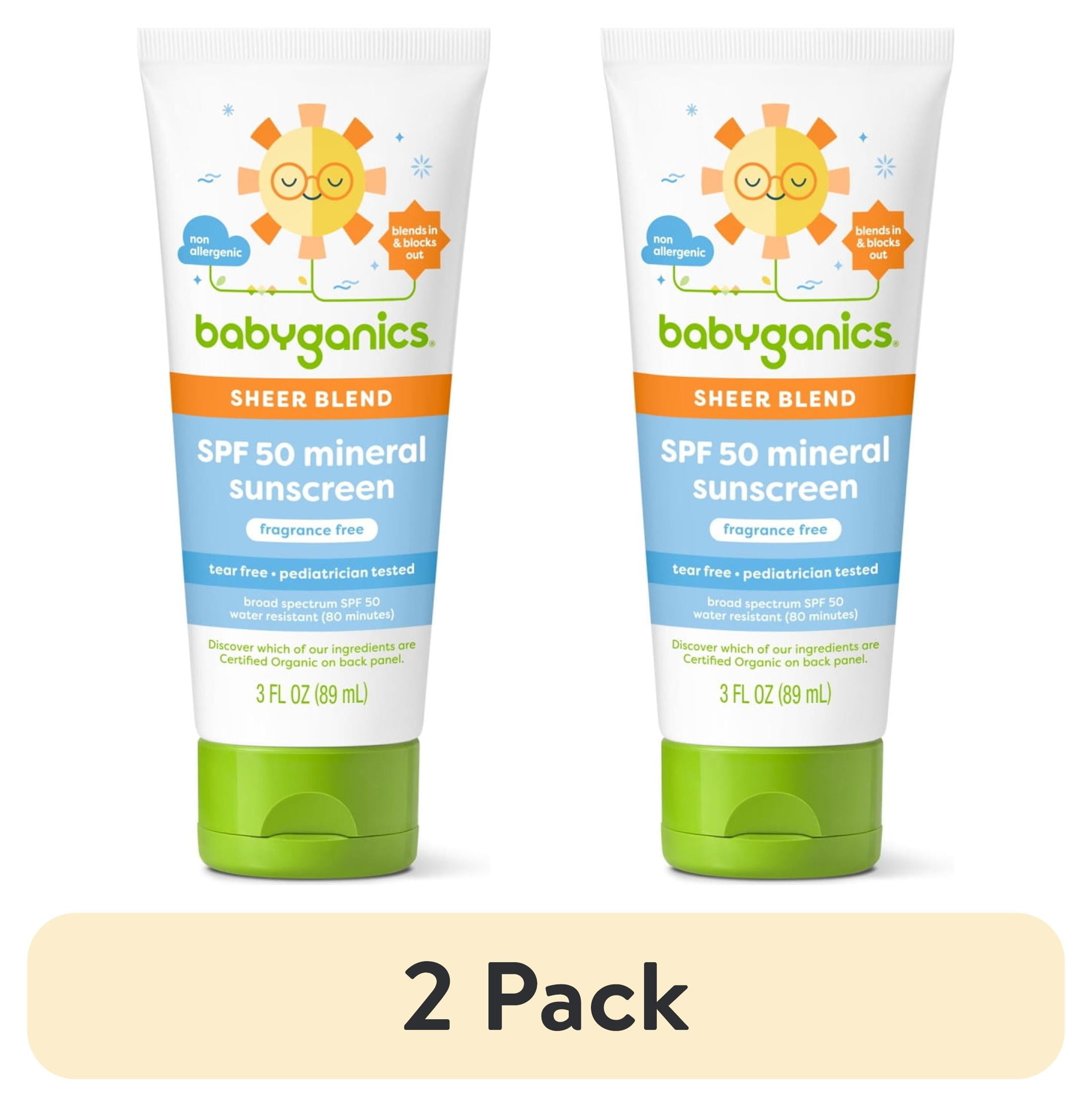 (2 pack) Babyganics Sheer Blend, SPF 50 Mineral Sunscreen Lotion, Fragrance Free, 3 oz