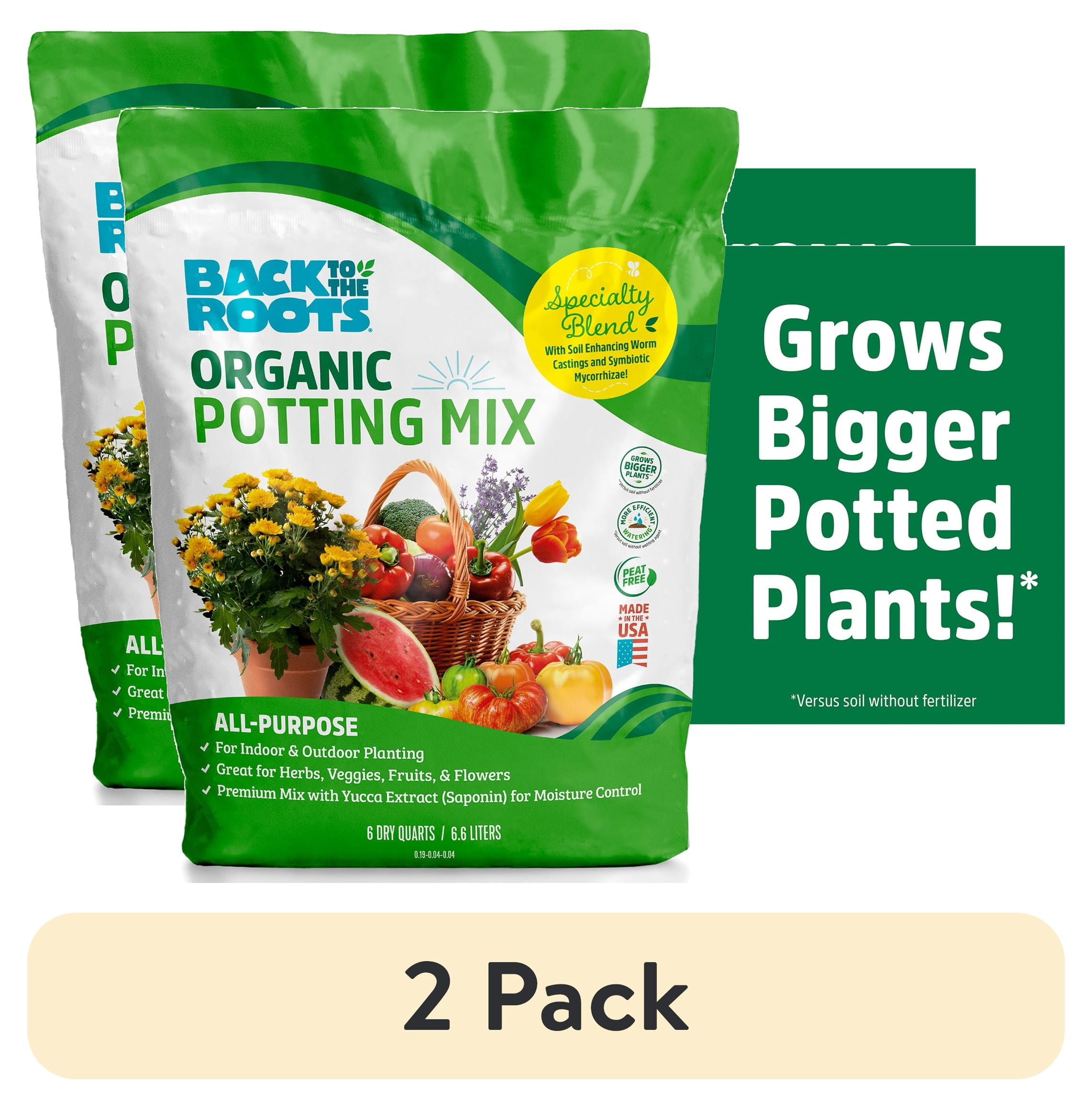 (2 pack) Back to the Roots Organic All-Purpose, Peat-Free Premium Potting Mix (6 QT)