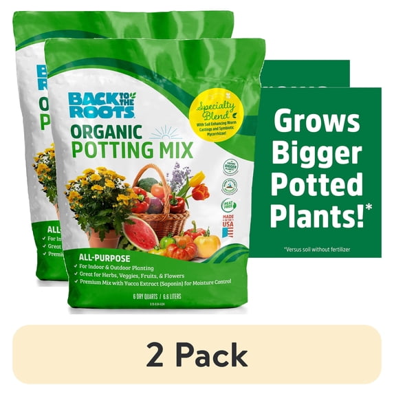 (2 pack) Back to the Roots Organic All-Purpose, Peat-Free Premium Potting Mix (6 QT)