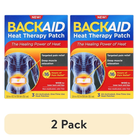 (2 pack) Backaid Heat Therapy Patch for Lower Back and Hip Pain Relief, 4 x 10 Inch, 3 Count