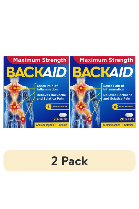 (2 pack) Backaid Maximum Strength Back & Sciatica Pain Reliever, 6-Hour Formula, 28 Count
