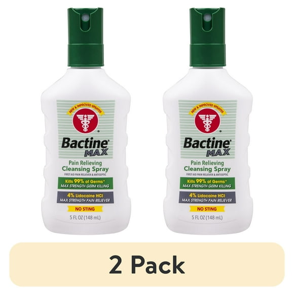 (2 pack) Bactine Max First Aid Spray Pain Relief Cleansing with 4% Lidocaine Kills 99.9% of Germs, 5 fl oz