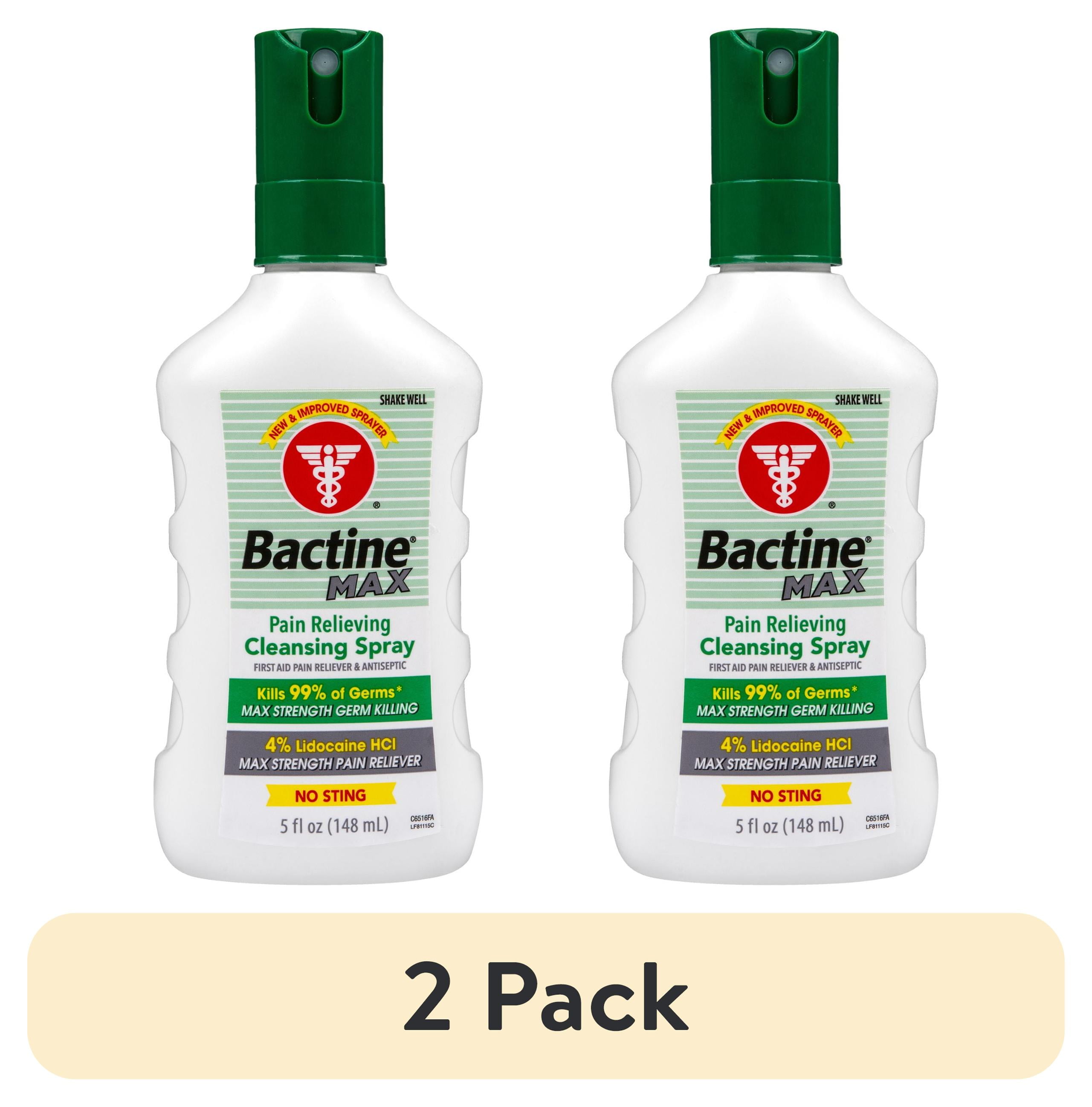(2 pack) Bactine Max First Aid Spray Pain Relief Cleansing with 4% Lidocaine Kills 99.9% of Germs, 5 fl oz