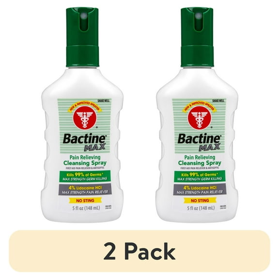 (2 pack) Bactine Max First Aid Spray Pain Relief Cleansing with 4% Lidocaine Kills 99.9% of Germs, 5 fl oz
