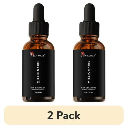 (2 pack) Bahawat Hair & Beard Oil  Natural & Organic Leave-in Conditioner  - Leather &  Sandalwood, 2 oz