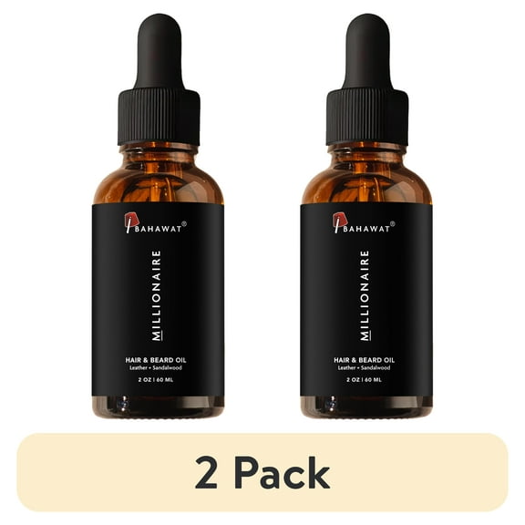 (2 pack) Bahawat Hair & Beard Oil  Natural & Organic Leave-in Conditioner  - Leather &  Sandalwood, 2 oz