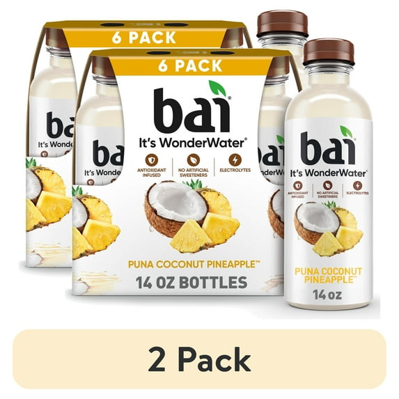 (2 pack) Bai Puna Coconut Pineapple Antioxidant Infused Water Beverage, 14 fl oz, 6 Pack Bottles