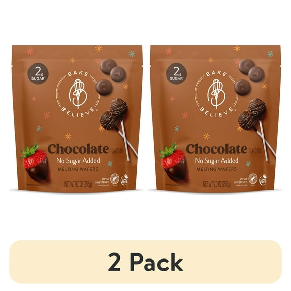 (2 pack) Bake Believe, No Sugar Added, Chocolate-Flavored Melting Wafers, 9 oz. Pouch