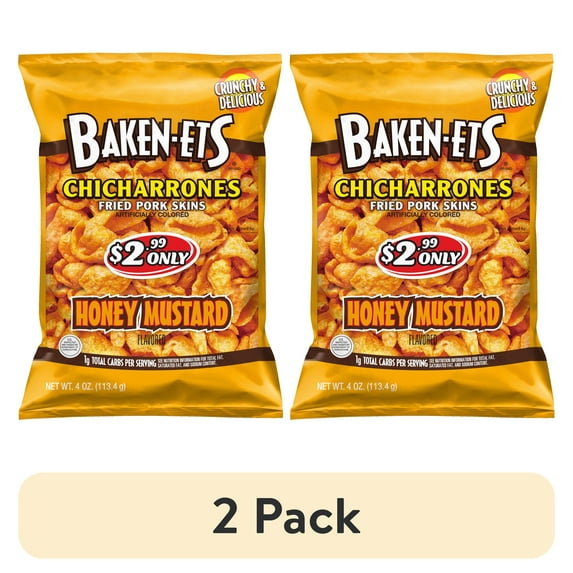(2 pack) Baken-Ets Honey Mustard Flavored Fried Pork Rinds Snacks, 4.0oz Bag Single Pack