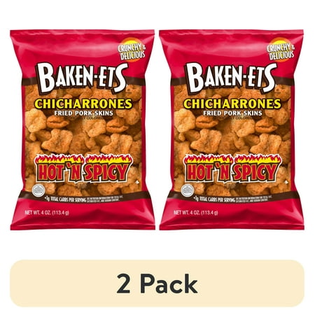(2 pack) Baken-Ets Hot 'N Spicy Flavored Fried Pork Skins, 4 oz