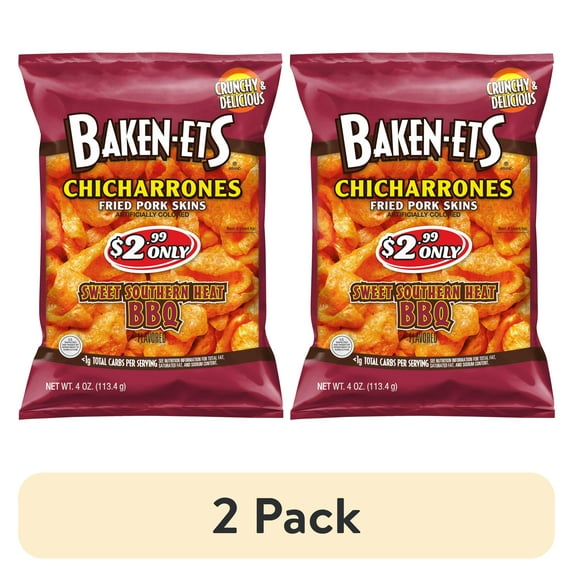 (2 pack) Baken-Ets Sweet Heat Southern Barbeque Flavor Pork Rinds Snack Chips, 4oz Bag, Single Pack