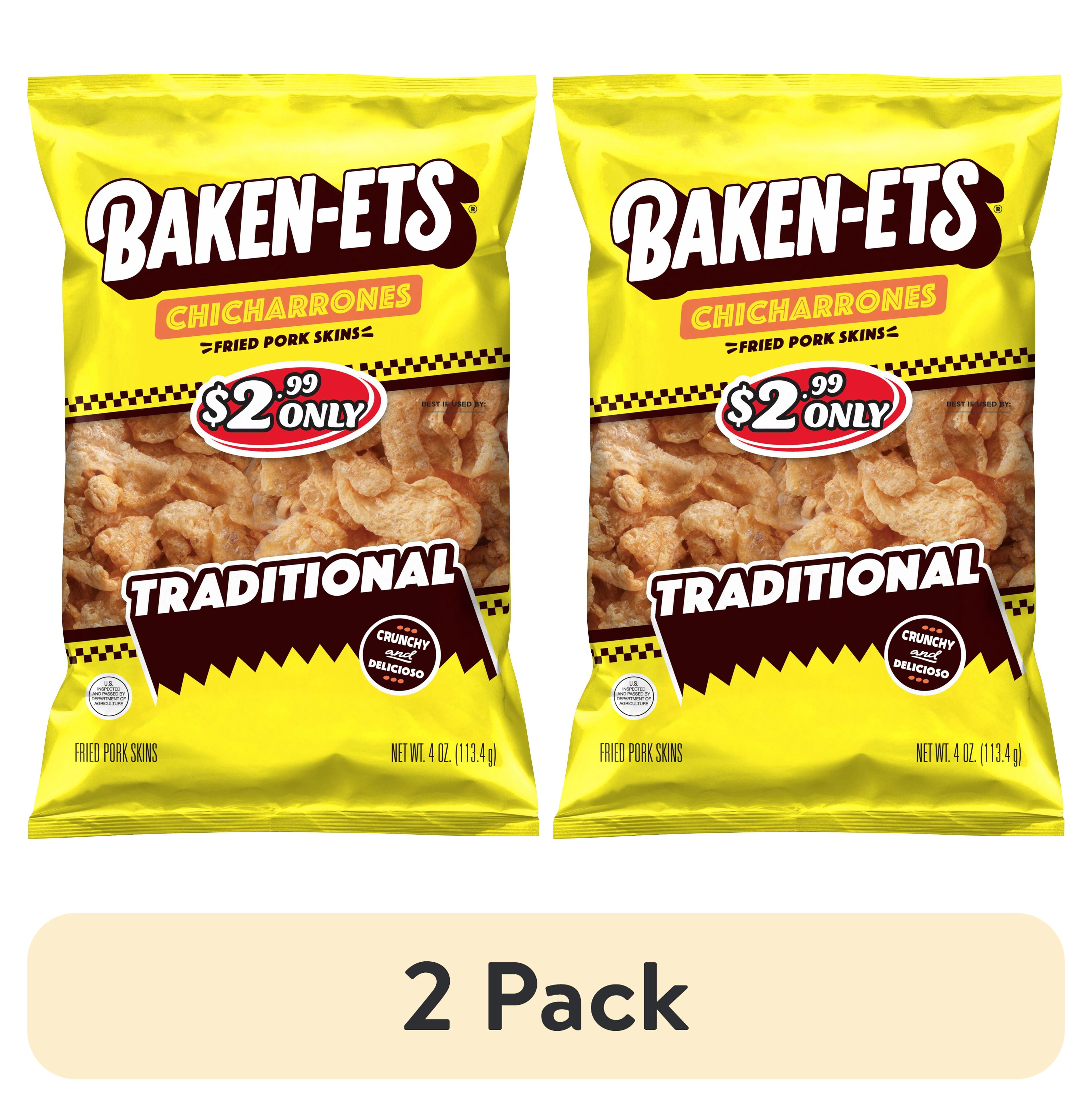 (2 pack) Baken-Ets Traditional Chicharrones Fried Pork Skins, 4 oz Bag