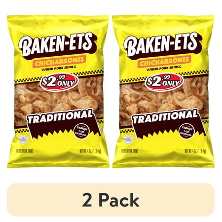 (2 pack) Baken-Ets Traditional Chicharrones Fried Pork Skins, 4 oz Bag