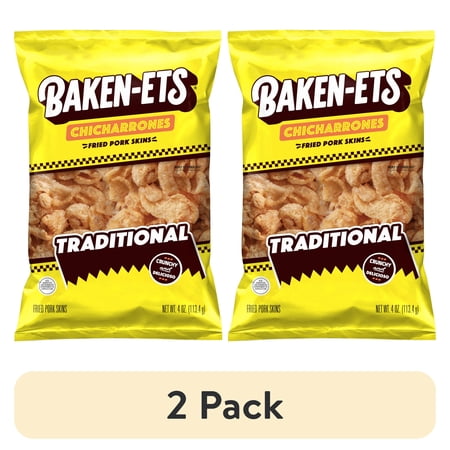 (2 pack) Baken-Ets Traditional Flavor Chicharrones Fried Pork Skins Snacks, 1/2 oz serving size, 4 Ounce Bag Single Pack