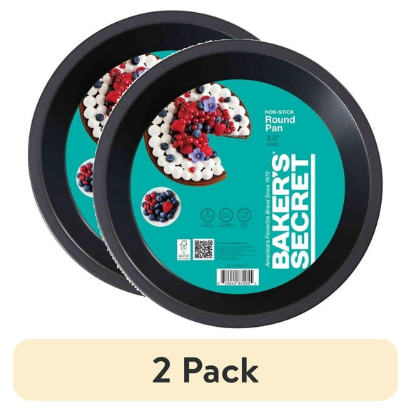 (2 pack) Baker's Secret 8.5" Round Nonstick Carbon Steel Cake Pan, Gray