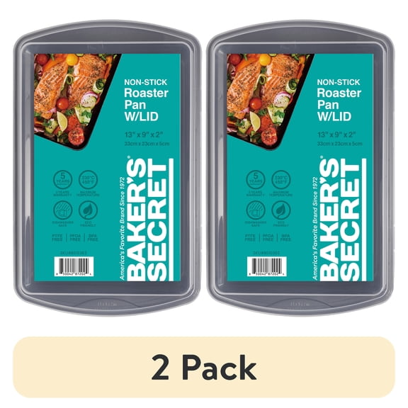 (2 pack) Baker's Secret Nonstick Carbon Steel Covered Cake Pan, 9 x 13 Inches, Gray