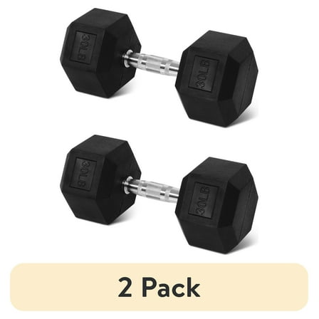 (2 pack) BalanceFrom Rubber Encased Hex Dumbbell, Anti-Roll, Black, 30 lb, Assembled Product Weight, Single