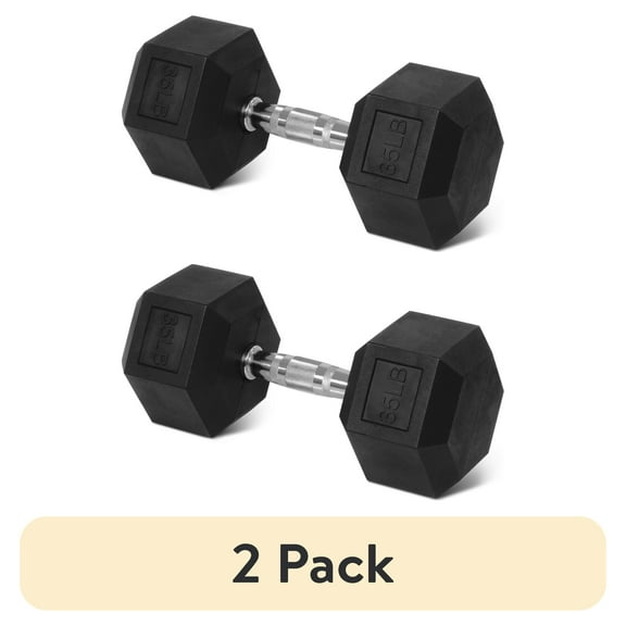 (2 pack) BalanceFrom Rubber Encased Hex Dumbbell, Anti-Roll, Black, 35 lb, Assembled Product Weight, Single