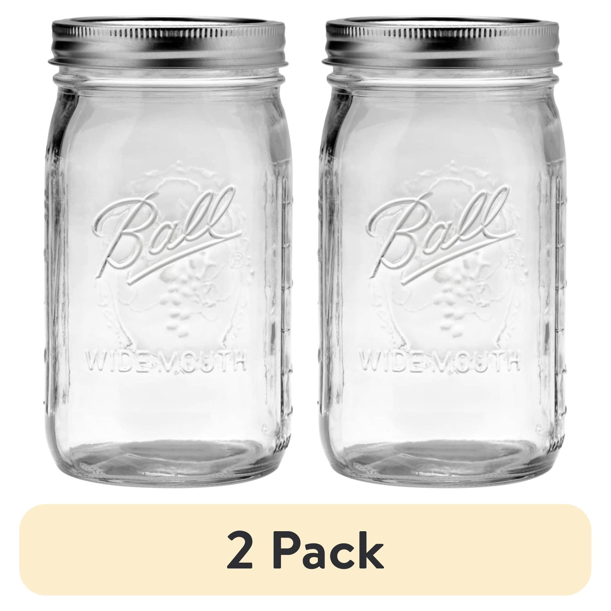 (2 pack) Ball Glass Mason Jar with Lid & Band, Wide Mouth, 32 oz, Single Jar, 1 Count