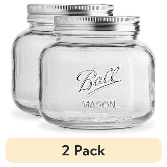 (2 pack) Ball Half Gallon Mason Jar with Stainless Steel Lid, Airtight Glass Storage Container with Lid, Large Ball Jar for Cereal, Sugar, Pasta, and Pantry Organization