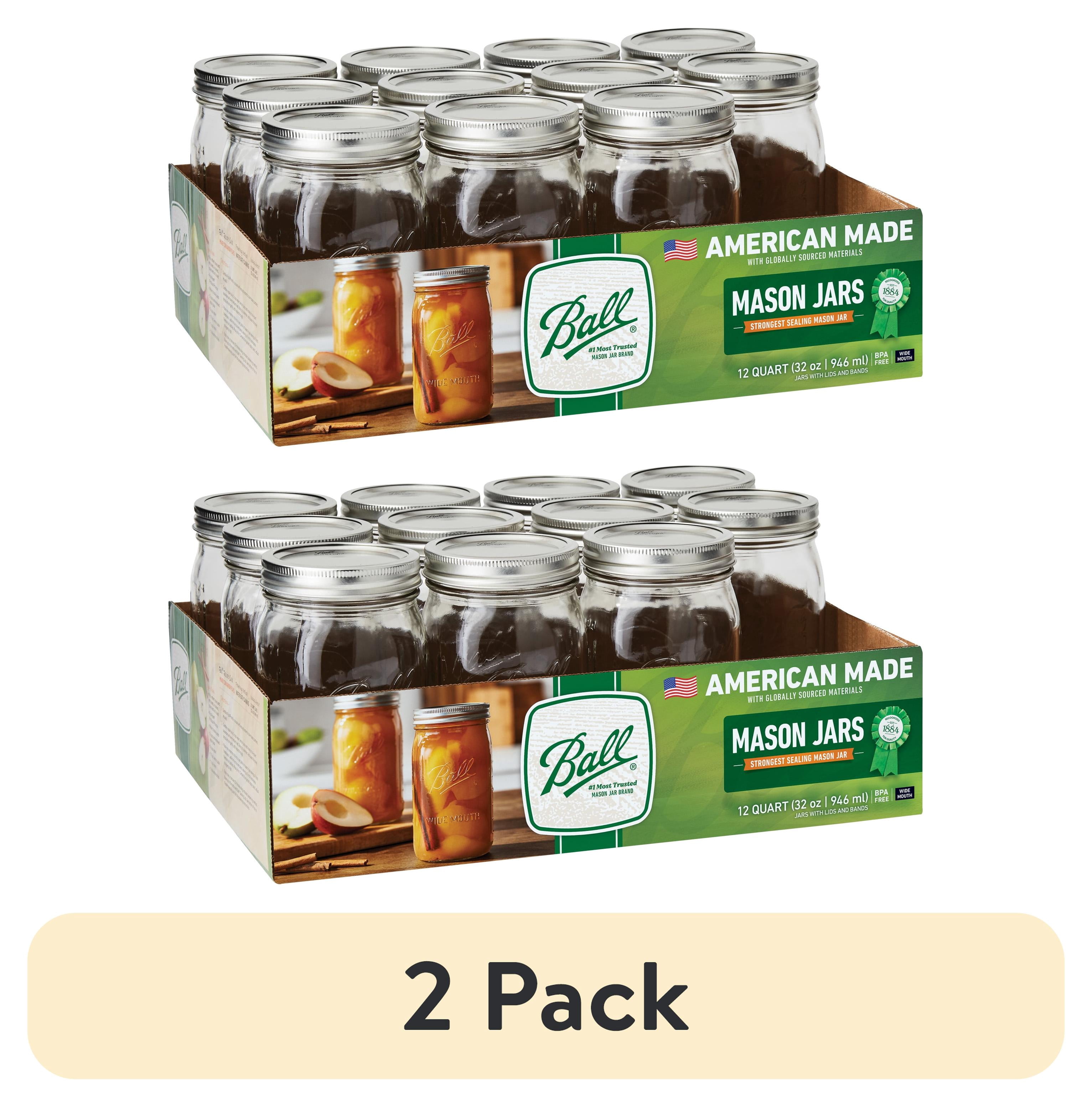 (2 pack) Ball 32 oz Mason Jars Wide Mouth 12pk, Quart Canning Jars with Lids and Rings, Large Ball Jars for Fermented Vegetables, Pickles, and Whole Fruit Preserves