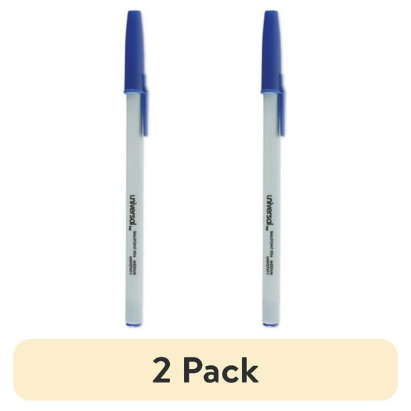 (2 pack) Universal UNV27411 Medium 1 mm Stick Ballpoint Pen - Blue Ink, Gray/Blue Barrel (1 Dozen)